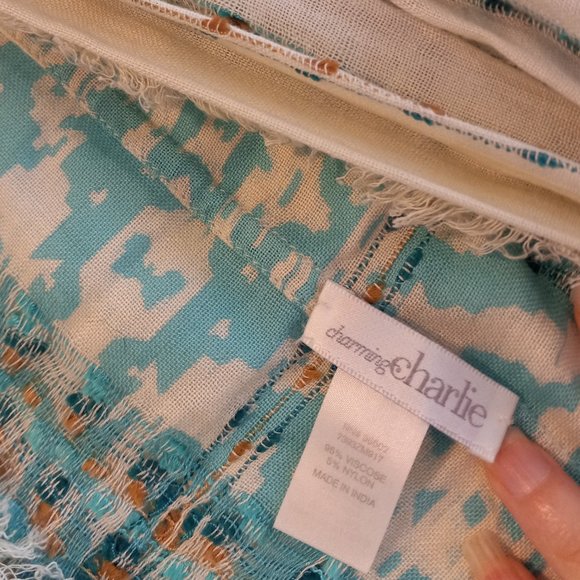 Turquoise Blue & White Ikat Mixed Print Infinity Scarf - Picture 16 of 16